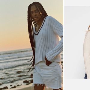 Faherty White and Navy Women's Sweater